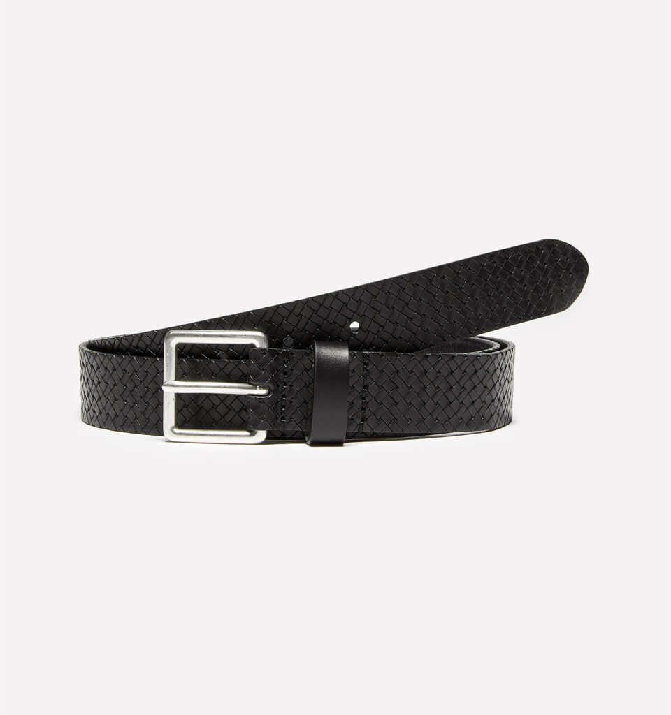 Black leather belt with woven effect - men's belts - Black | Sisley image number 1